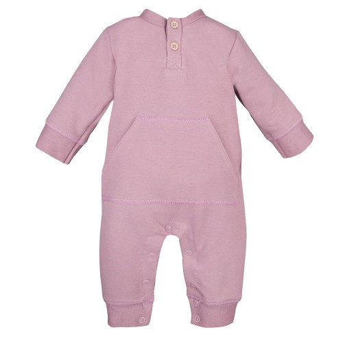 Kinder-Strampler aus Sweatshirtstoff mit Känguru-Tasche in Heidekraut