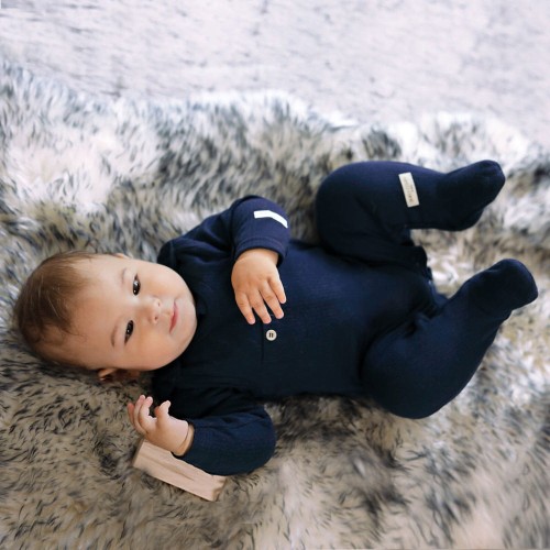 Baby-Schlafstrampler mit Tasche SIMPLY COMFY dunkelblau