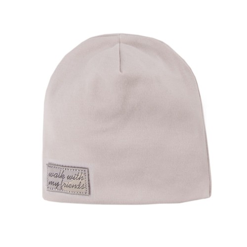 Zweilagige Babymütze mit Aufnäher grau