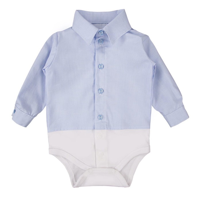 Blauer Body mit Hemdkragen und Karomuster