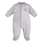 Grauer Baby-Strampler aus Velours mit Zebra