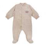 Beiger Baby-Strampler aus Velours mit Tiger