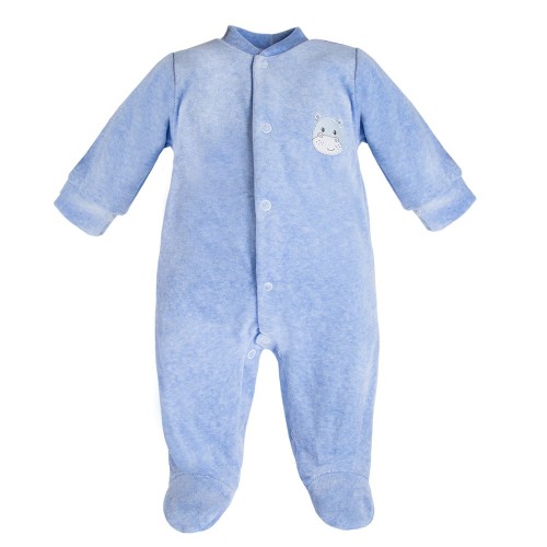 Blauer Baby-Strampler aus Velours mit Hipcip