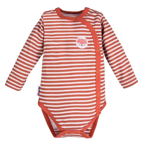 Kinderbody mit Knöpfen, violett mit roten Streifen