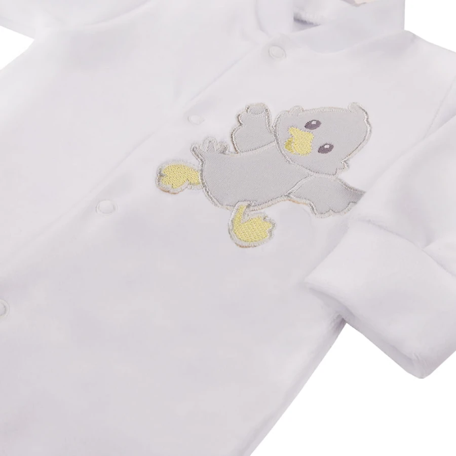 Weißer Velours-Strampler mit Entchen