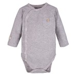 Graues Baby-Body mit Knöpfen und Tasche