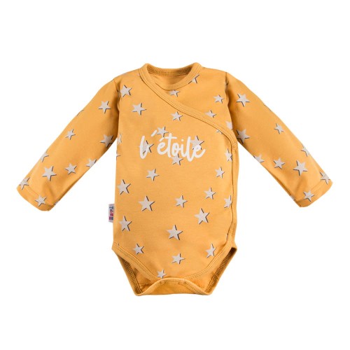 Wickelbody mit Umschlagausschnitt und Aufschrift UNIQUE, gelb