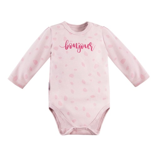 Babybody mit Aufschrift „bonjour” in Rosa