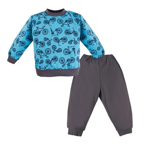 Kinderpyjama mit Fahrradmotiv, blau/graphit