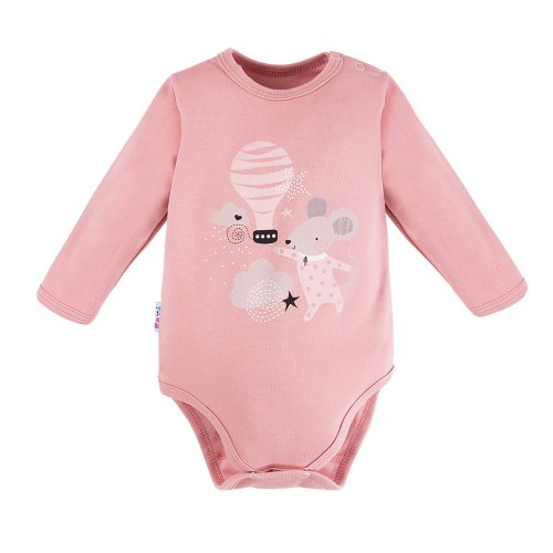 Rosa Babybody mit langen Ärmeln und Maus, Mellow