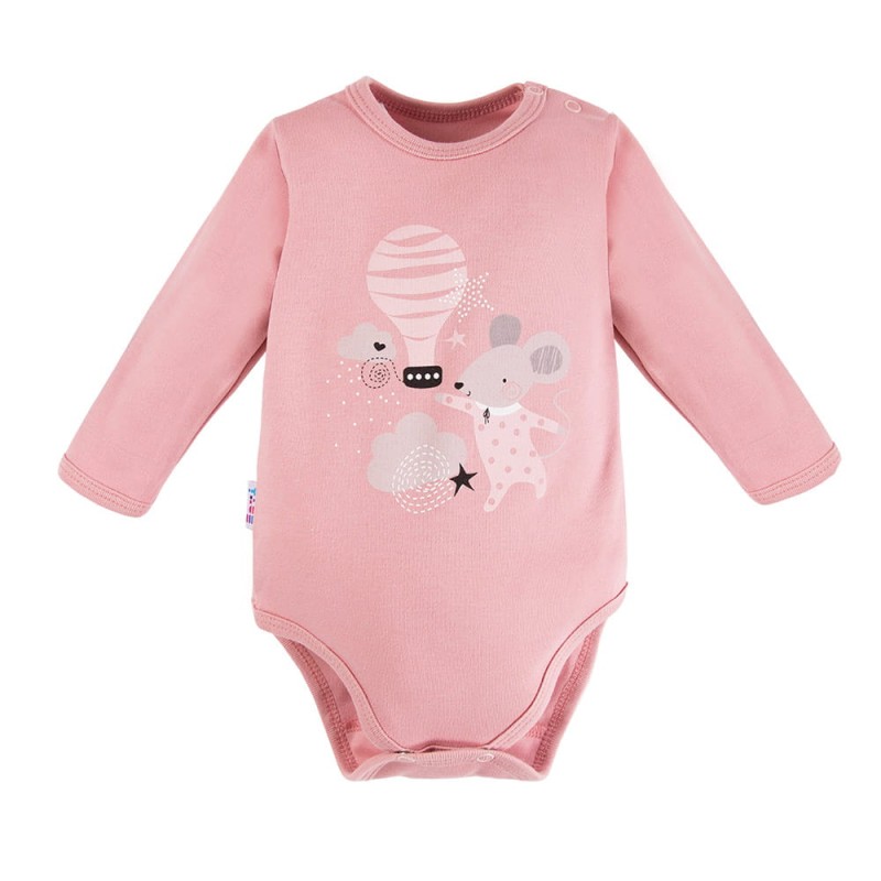 Rosa Babybody mit langen Ärmeln und Maus