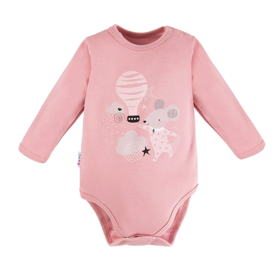 Rosa Babybody mit langen Ärmeln und Maus