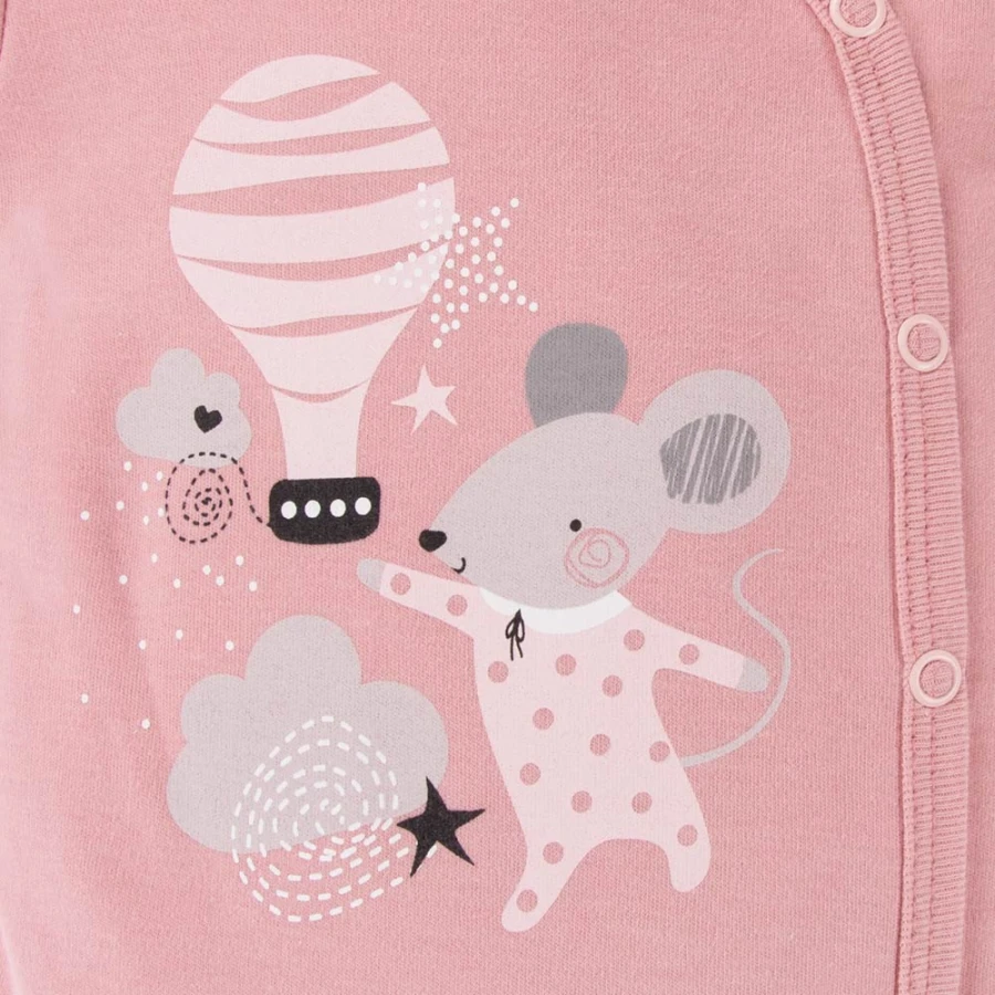 Kinderwickelbody rosa mit langen Ärmeln und Maus, Mellow