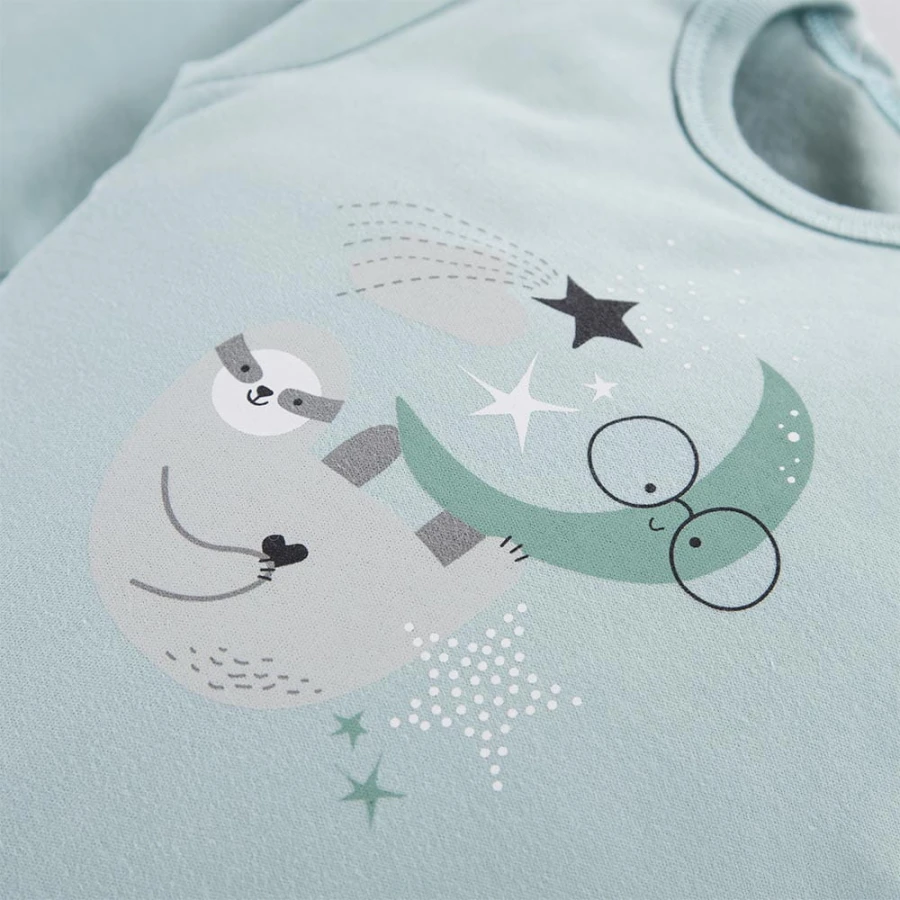Kinderbody in Mint mit langen Ärmeln und Faultier