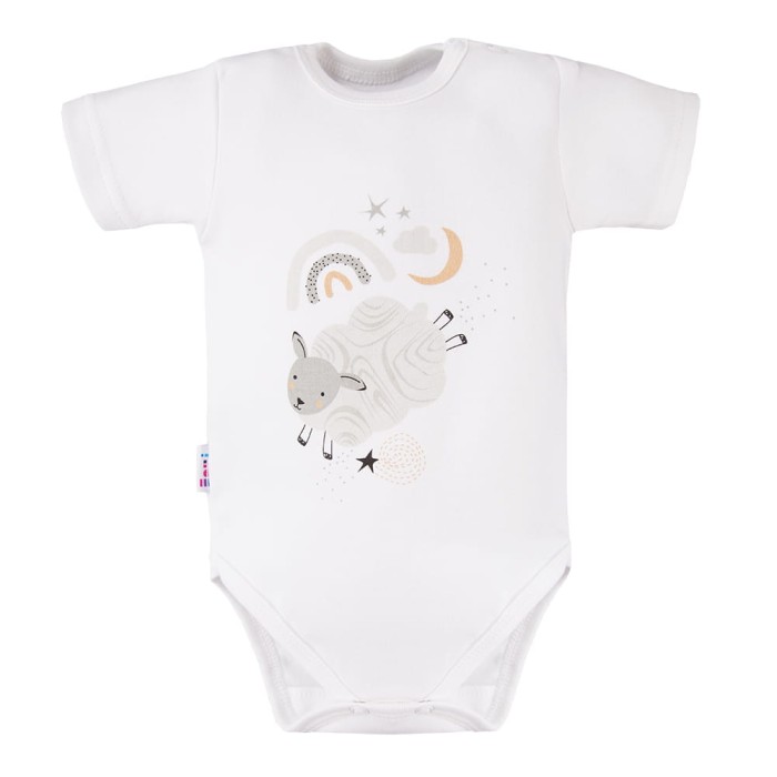 Weißer Baby-Body mit kurzen Ärmeln und Schafmotiv