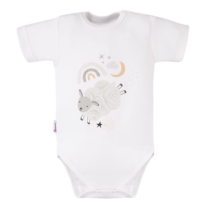 Weißer Baby-Body mit kurzen Ärmeln und Schafmotiv