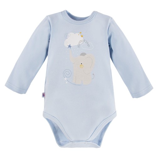 Babybody blau mit langen Ärmeln und Elefant, Mellow