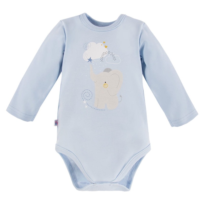 Babybody blau mit langen Ärmeln und Elefant