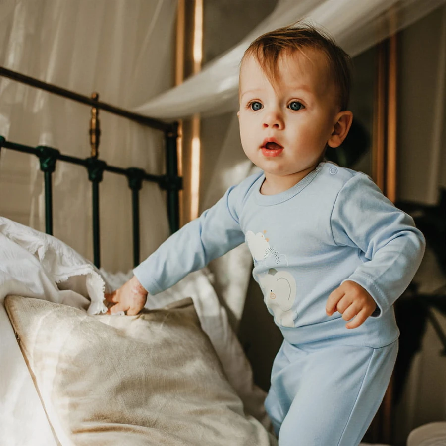 Babybody blau mit langen Ärmeln und Elefant