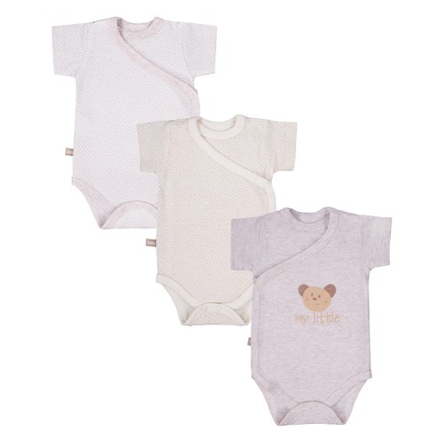 3er-Pack TINY-Babybodys mit Wickelausschnitt in Beige