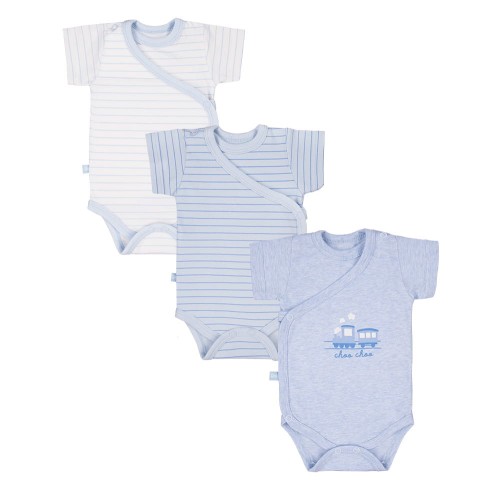 3er-Pack TINY-Babybodys mit Wickelverschluss, blau