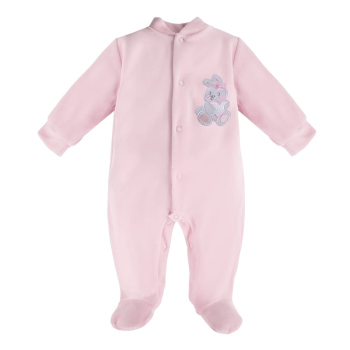 Kinder-Strampler aus Velours, rosa mit Hasenmotiv