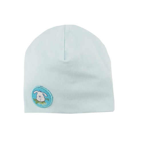Zweilagige Babymütze mit Aufnäher in Türkis