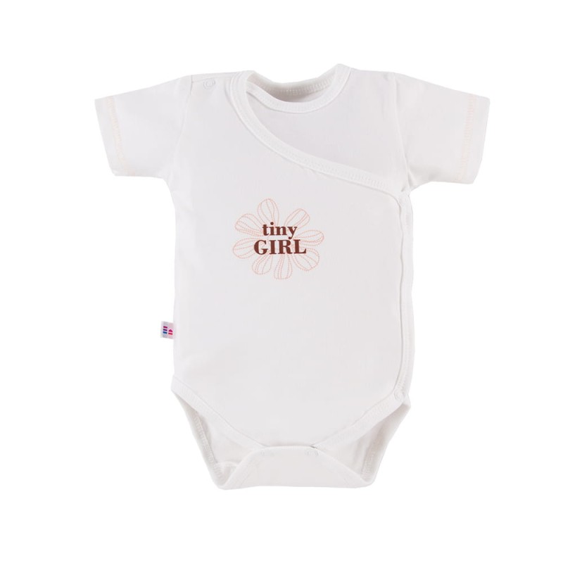 Body dziecięce z krótkim rękawem rozpinane białe, mały nadruk