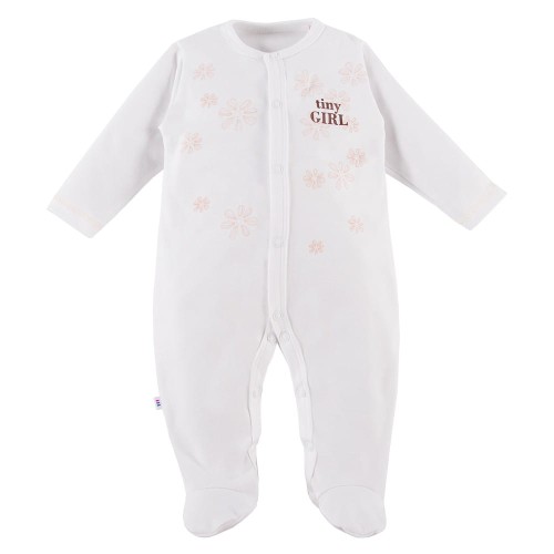 Weißer Baby-Strampler mit Gänseblümchen-Aufdruck