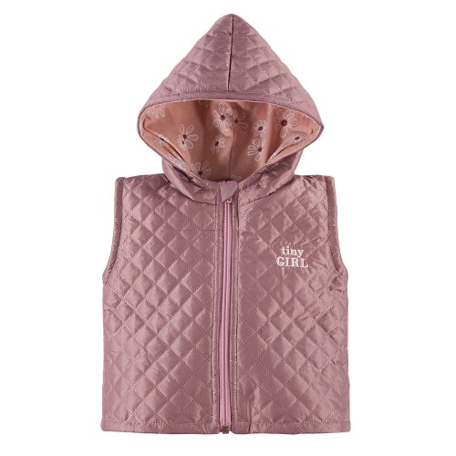 Kinderweste mit Kapuze, gesteppt, heidekrautfarben