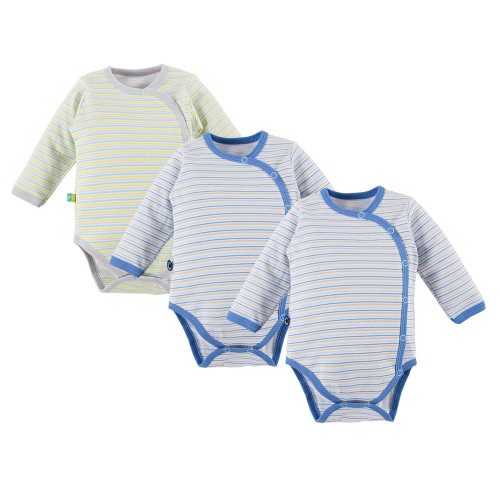 Kinderbody mit Knöpfen, 3er-Pack, blau, grün