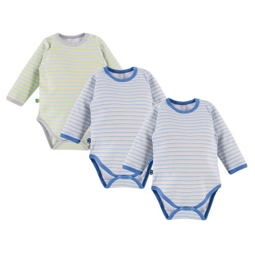 Kinder-Body mit Streifen, 3er-Pack, blau, grün