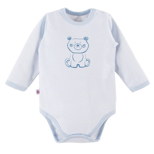 Langärmeliger Baby-Body mit blauen Streifen und Teddybär