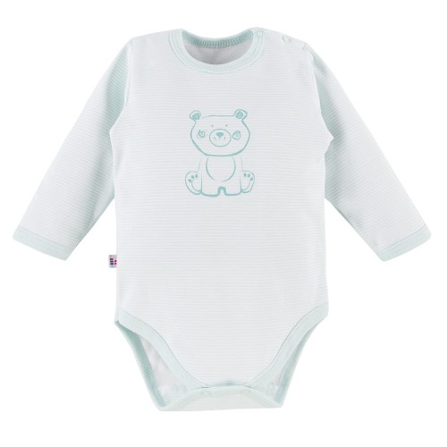 Langärmeliger Baby-Body mit mintfarbenen Streifen und Teddybär