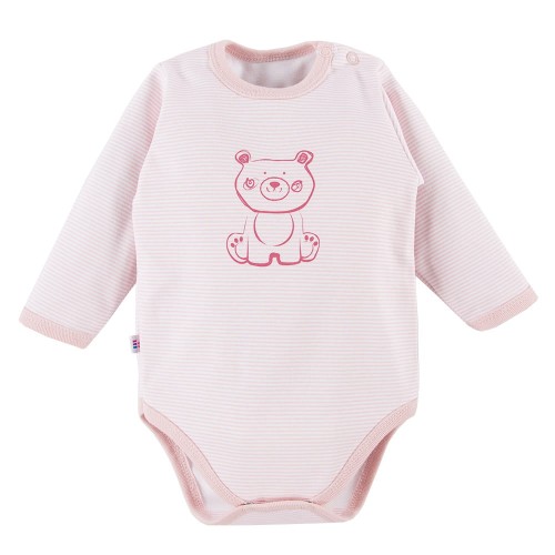 Langärmeliger Body mit rosa Streifen und Teddybär