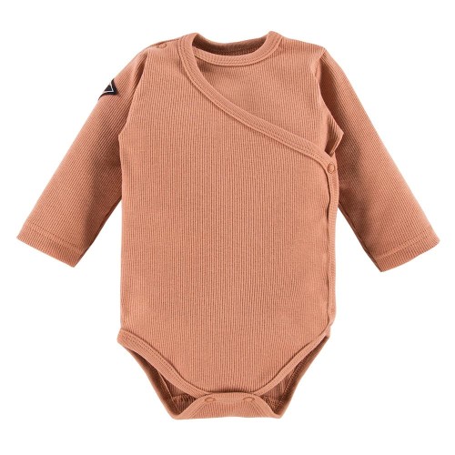 Beigefarbene Babybody mit Wickelbody und Streifenmuster