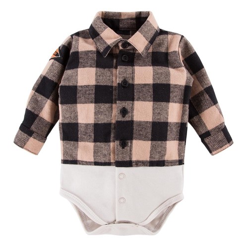 Flanell-Body mit Kragen, schwarz/beige