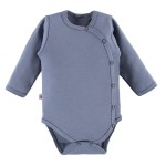 Glatter, grau-blauer Babybody mit Knöpfen