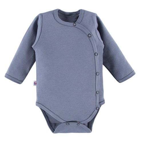 Glatter, grau-blauer Babybody mit Knöpfen