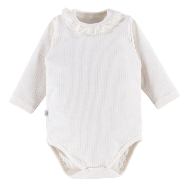 Elegant baby bodysuit with frill ecru