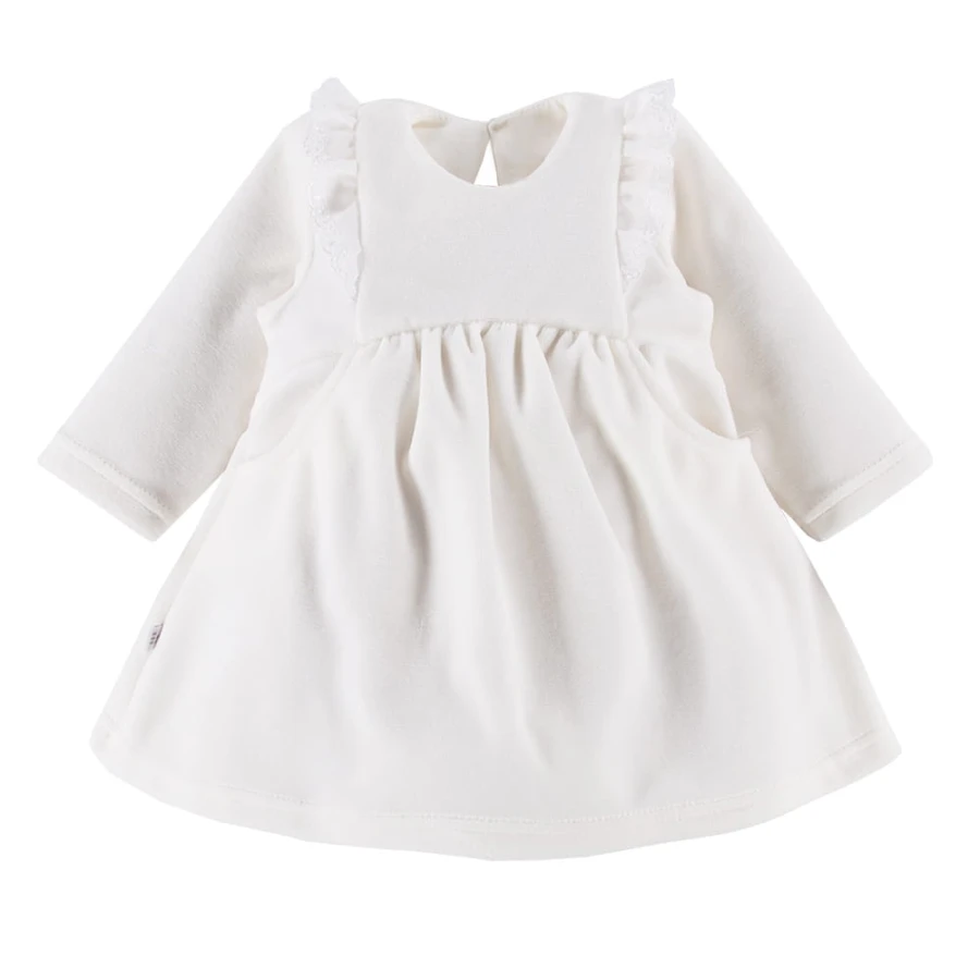 Kleid aus Velours mit Rüschen ecru