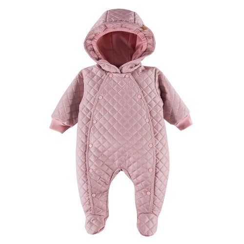 Gesteppter Übergangs-Overall in Rosa mit Kapuze