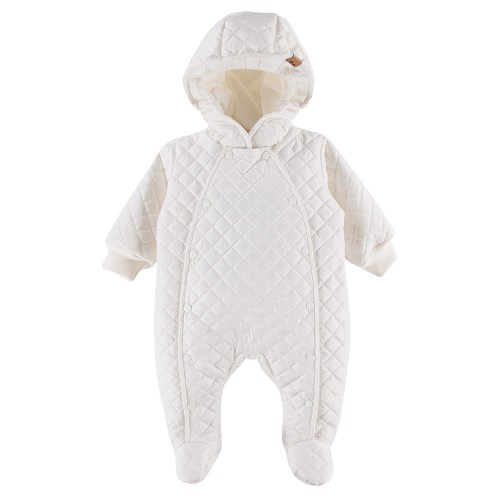 Ecrufarbener Steppoverall mit Kapuze