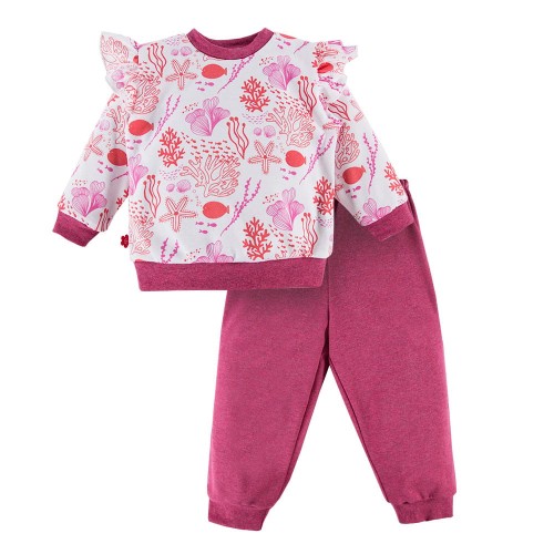 Kinderpyjama mit Rüschen in Korallenrosa