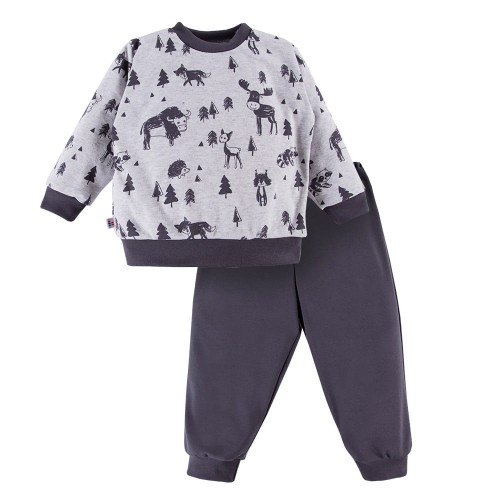 Kinderpyjama grau-graphit mit Waldtieren