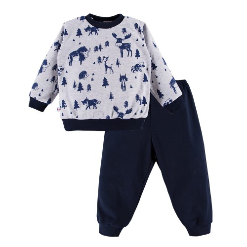 Kinderpyjama grau-marineblau mit Waldtieren