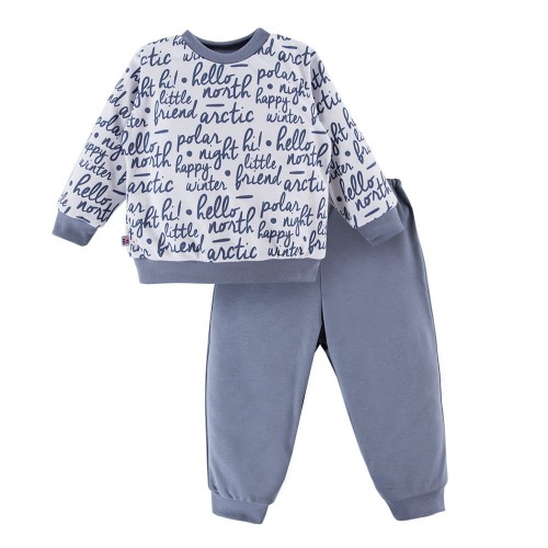 Kinderpyjama in Stahlgrau mit Schriftzügen