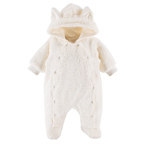 Hooded pramsuit with earwigs cream white