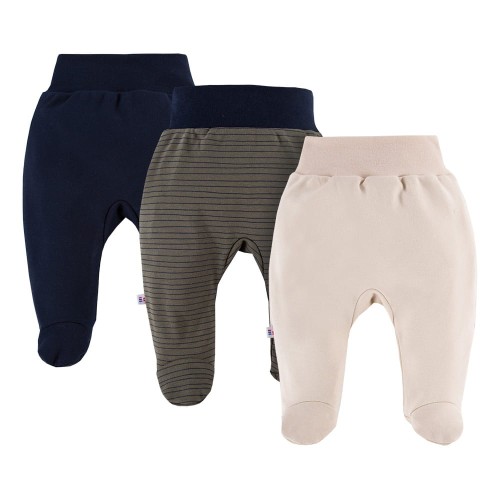 Joggers with feet 3-pack navy blue, khaki, beige