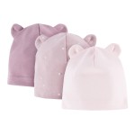 Kinder-Mützen 3er-Pack mit Ohren rosa, violett